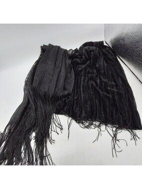 Black Semi Sheer Scarf Fringe Set Of 2 Various Sizes